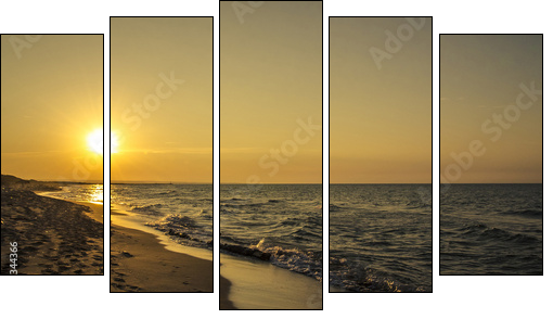 Tramonto sulla spiaggia - Fünfteiliges Leinwandbild, Pentaptychon