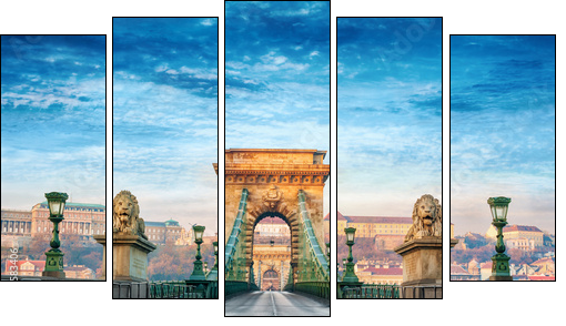 Chain bridge Budapest Hungary - Fünfteiliges Leinwandbild, Pentaptychon