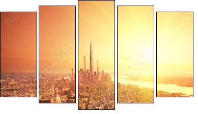 Future New York - Fünfteiliges Leinwandbild, Pentaptychon