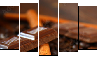 schokolade,zimt,kaffeebohnen - Fünfteiliges Leinwandbild, Pentaptychon