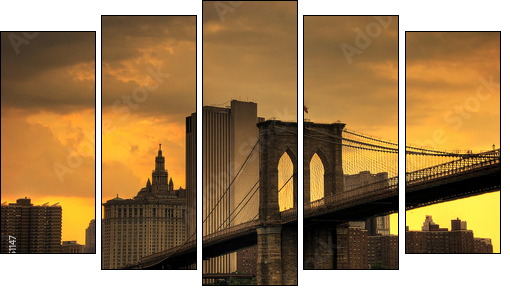 brooklyn bridge sunset - Fünfteiliges Leinwandbild, Pentaptychon