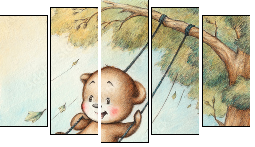Swinging Teddy Bear - Fünfteiliges Leinwandbild, Pentaptychon