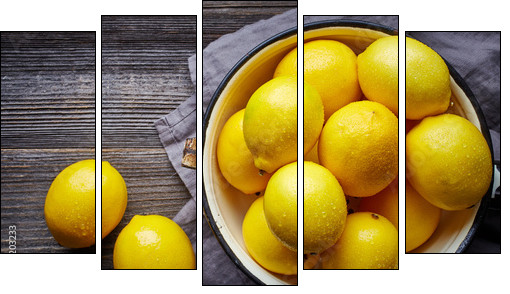 fresh wet lemons - Fünfteiliges Leinwandbild, Pentaptychon