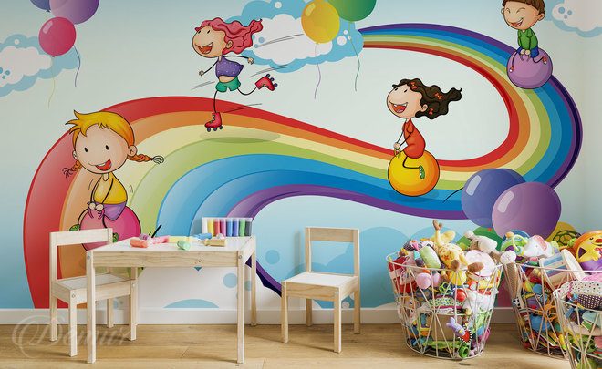 Regenbogenfarbiges-spiel-in-der-traumwelt-kindergarten-fototapeten-demur
