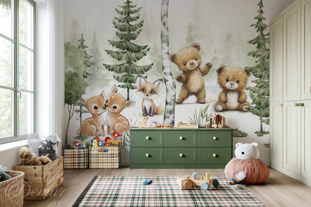 Waldfreunde-in-marchenhafter-szenerie-fur-kinder-fototapeten-demur
