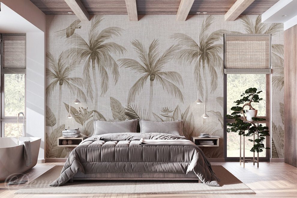Tropische-eleganz-in-gedeckten-tonen-fur-schlafzimmer-fototapeten-demur