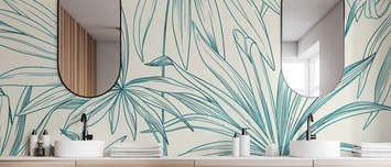 Grune-skizze-der-natur-im-modernen-raum-blumen-fototapeten-demur