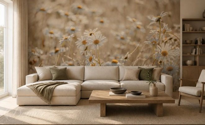 Kombination-aus-beige-und-weiss-auf-einer-blumenwiese-fur-salon-fototapeten-demur