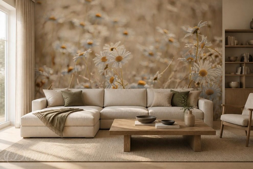 Kombination-aus-beige-und-weiss-auf-einer-blumenwiese-fur-salon-fototapeten-demur
