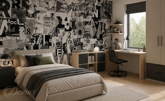 Schwarz-weisse-collage-typografie-fur-teenager-fototapeten-demur