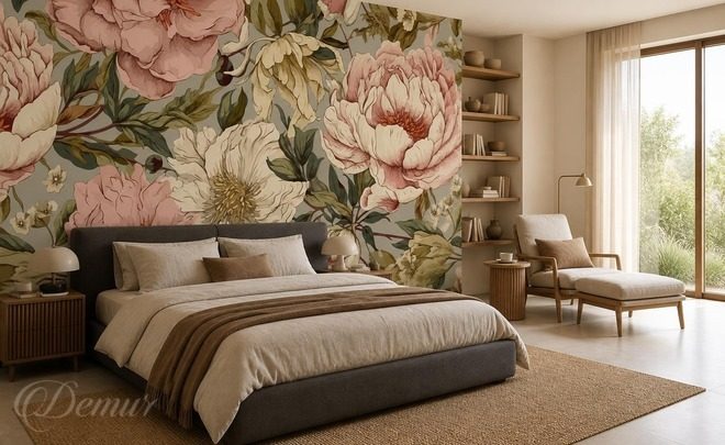 Kontrast-von-rosa-und-grun-in-blumiger-harmonie-fur-schlafzimmer-fototapeten-demur