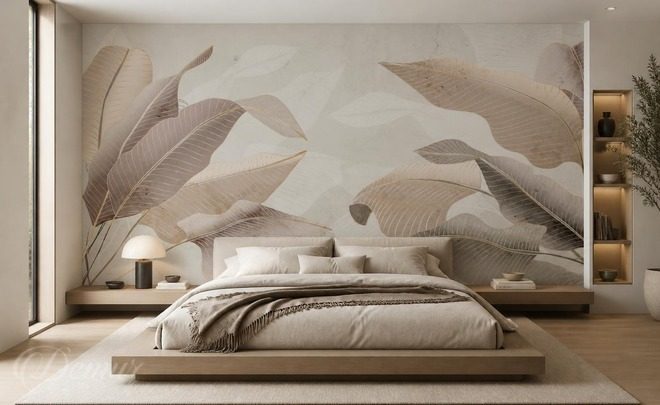 Subtiler-stil-naturlicher-blatter-in-beigetonen-fur-schlafzimmer-fototapeten-demur