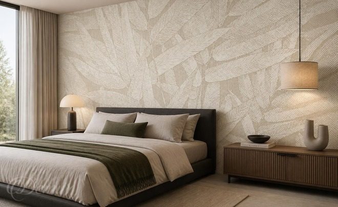 Stilvolle-fototapete-mit-beigem-blattmotiv-fur-schlafzimmer-fototapeten-demur