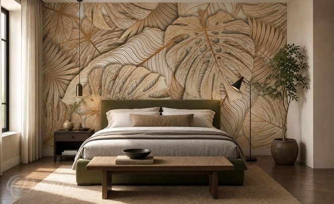 Moderne-eleganz-mit-pflanzlichem-motiv-fur-schlafzimmer-fototapeten-demur