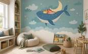 Stilvolle-illustration-eines-wals-mit-mond-und-hauschen-fur-kinder-fototapeten-demur