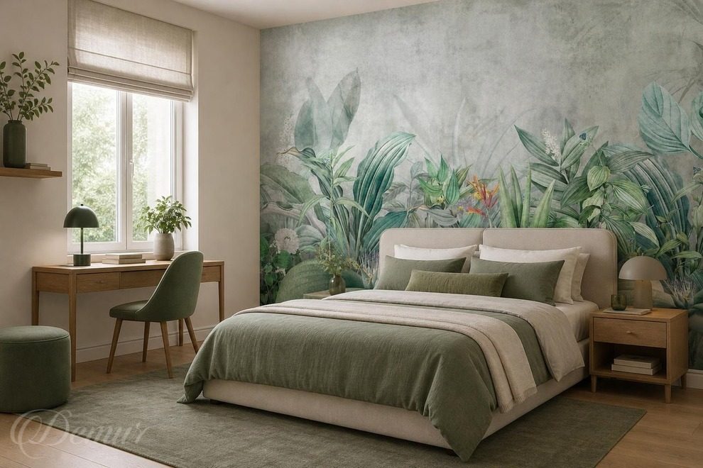 Kontrast-von-grun-und-grau-im-pflanzlichen-motiv-fur-schlafzimmer-fototapeten-demur